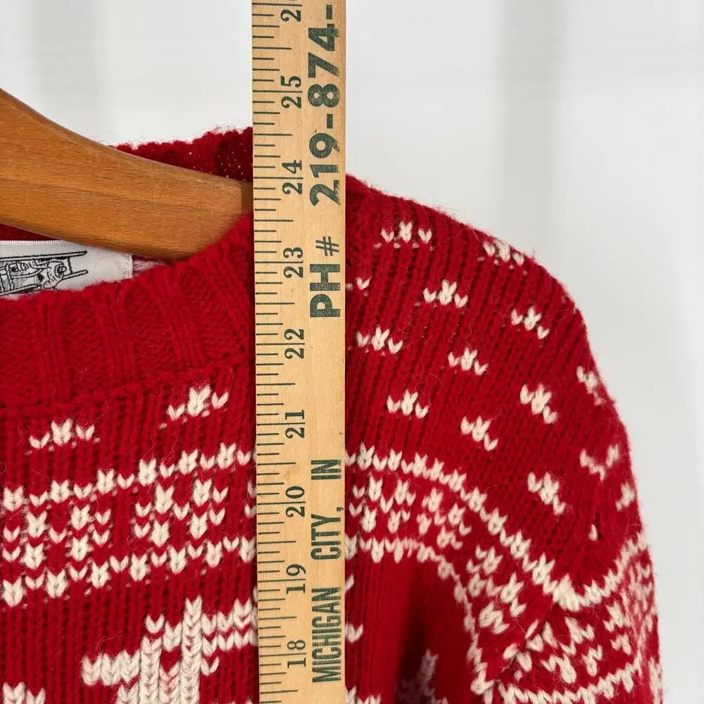 Vintage Aerodrille Nordic Fair Isle Reindeer Wool Blend Red Sweater, Womens XL
